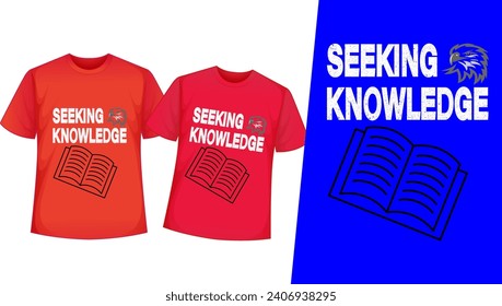 buscando el diseño de camisetas de conocimiento, camiseta roja con la etiqueta
