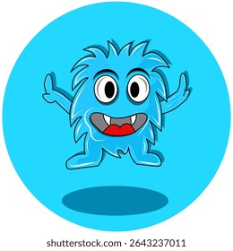 A seemingly happy blue monster with large eyes and a wide smile. This minimalist design is highly versatile for various creative projects, from social media to children's products, 