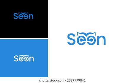 Seen Logo Design With Owl Eye Vision Vector