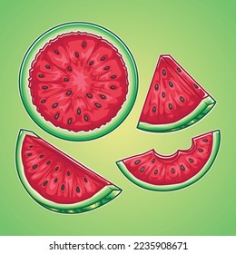 Seen in the picture, there are watermelons lined up with several types of cuts, and they look very fresh.
