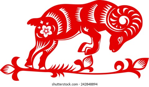 Seep - the symbol of Year 2015. Chinese Paper Cutting or Jianzhi. 