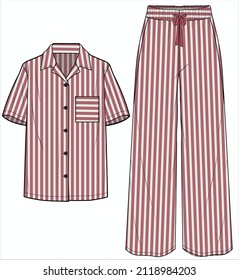 SEERSUCKER STRIPE NOTCH COLLAR TOP MIT FARBBOTTOM PAJAMA SET FÜR FRAUEN IN REDATEDATEDATEI