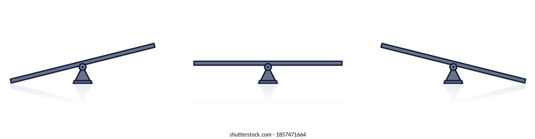 Seesaw balance. Equal and unequal weight, balanced and unbalanced. Simply illustrated seesaw icons. Isolated vector illustration on white background.
