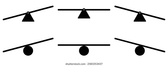 Seesaw balance. Equal and unequal weight, balanced and unbalanced. Simply illustrated seesaw icons.  vector illustration 