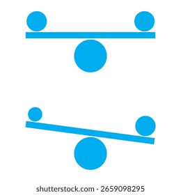 Balanceo del balancín. Peso igual y desigual, equilibrado y desequilibrado. Iconos de balancín simplemente ilustrados. Ilustración vectorial aislada sobre fondo blanco.