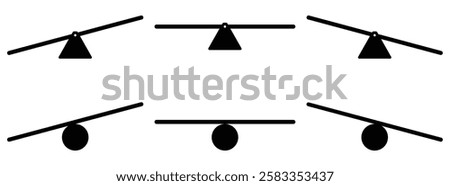 Seesaw balance. Equal and unequal weight, balanced and unbalanced. Simply illustrated seesaw icons.  vector illustration 