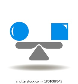 Seesaw balancing with circle and square figure vector icon. Balance Comparison Symbol.