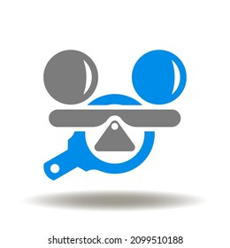 Seesaw with balancing sphere and magnifier vector illustration. Balance control symbol.
