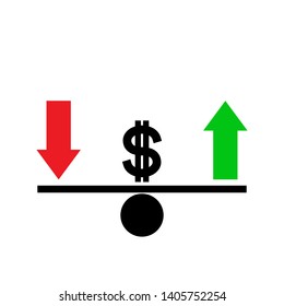 Seesaw. Dollar exchange rate fluctuation concept. Vector illustration.