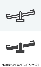 Seesaw game icon set in line, outline and solid style. Editable stroke vector sign and symbol with playground teeter totter. Seesaw icon icon for recreation.