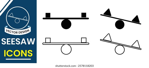 Seesaw icon, Balance swing icon set vector illustration. Equal and unequal weight, balanced, unbalanced sign and symbol design. Silhouette of balance, seesaw, childhood memoirs Vector illustration.