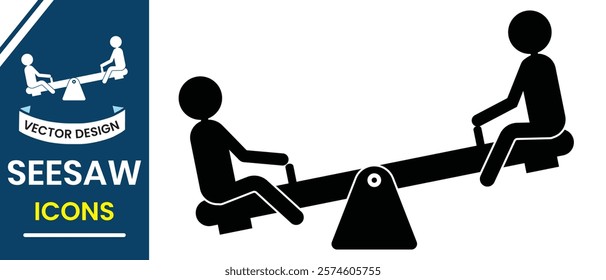 Seesaw icon, Balance swing icon, vector illustration. Equal and unequal weight, balanced and unbalanced sign and symbol design. Silhouette of balance, seesaw, childhood memoirs Vector illustration.