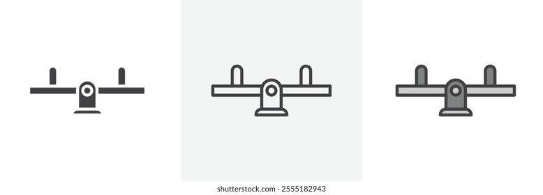 Seesaw icon collection in black and colored style.