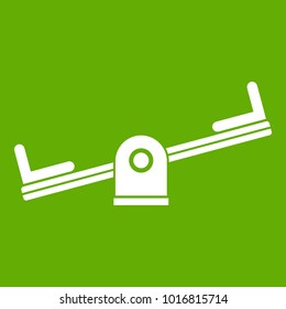 Seesaw icon white isolated on green background. Vector illustration