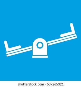 Seesaw icon white isolated on blue background vector illustration