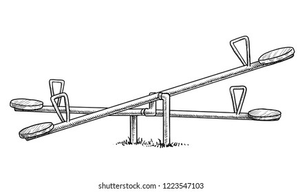 Seesaw illustration, drawing, engraving, ink, line art, vector