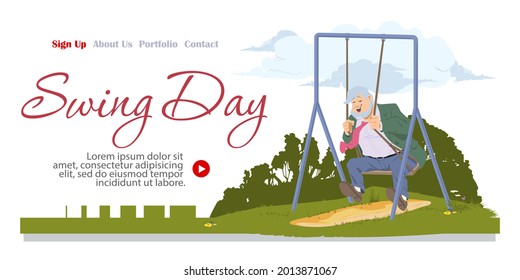 Seesaw riding day. Male on swing. Illustration concept for mobile website and internet development.