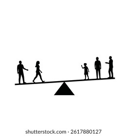 Seesaw Silhouette Representing Work Life Balance With Family And Career Prioritization