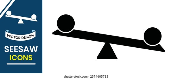 Seesaw vector icon, Balance swing icon illustration. Silhouette of balance, seesaw, childhood memoirs Vector illustration. Equal and unequal weight, balanced and unbalanced sign and symbol design. 