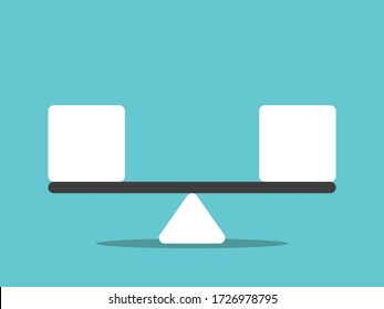 Seesaw weight scale weighing equal cubes. Balance, equilibrium, stability, equality and harmony concept. Flat design. Vector illustration, no transparency, no gradients