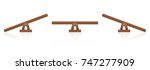 Seesaw or wooden balance scale set of three items - balanced and unbalanced, equal and unequal weightiness - isolated vector illustration on white background.