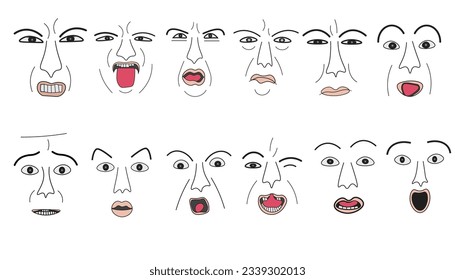 seet of funny cartoon faces