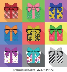 Sef of 9 Flat Gift Boxes in Diferent Colors Kit 3