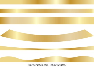Sef of Gold banner bar ribbon isolated on white background. Shiny blank decor element template template of text box, tag or sticker. Luxury design elements. Decoration for holiday