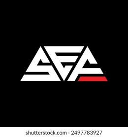 SEF Dreieck Buchstaben Logo Design mit Dreieck Form. SEF Dreieck Logo Design Monogramm. SEF Dreieck Vektor Logo Vorlage mit roter Farbe. SEF dreieckiges Logo Einfaches, elegantes und luxuriöses Design.