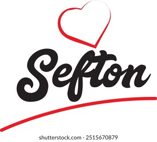 Sefton city text design with red heart typographic icon design suitable for touristic promotion