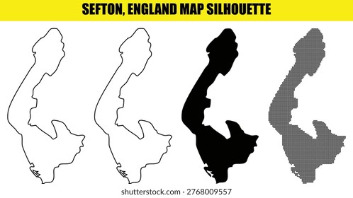 Sefton england map silhouette vector graphics featuring line art solid and halftone patterns for geographical design.
