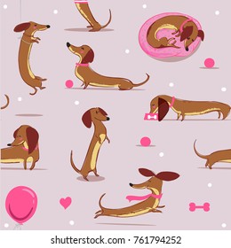 sefvless pattern with cute cartoon dachshund