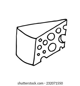 segment of appetizing cheese triangle - doodle sketch line drawing vector hand drawn black and white