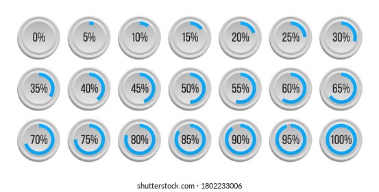 Segment of circle icons 10% - 100% for web design, user interface (UI) or infographics. Set of infographic percentage pie charts isolated on white background. Vector illustration, eps 10.