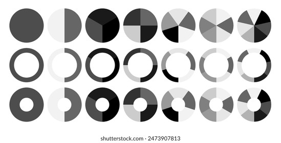 In: Segment Infographic. Tortendiagramm-Symbole. 2,3,6,10,20 Kreisquerschnittsdiagramm. Symbol für Radrunddiagramm-Teile. Vektorgrafik