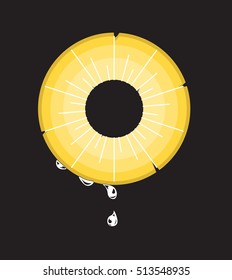 the segment of pineapple yellow, with drips a drop