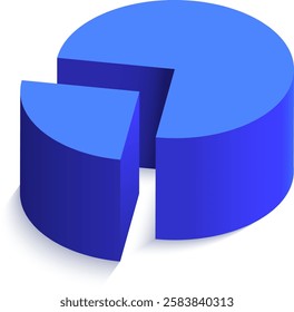 Segment separates from a blue pie chart, symbolizing market share, data analysis, or statistical representation, creating a visually appealing representation of information