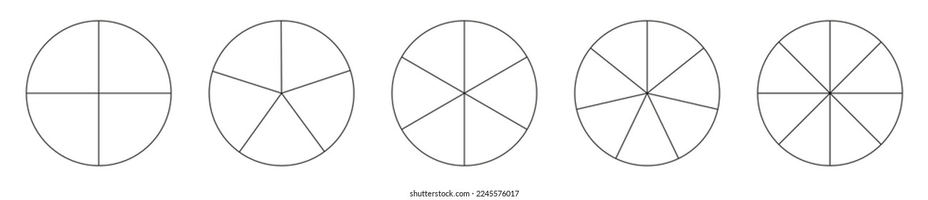 Segment slice icon. Pie chart template. Circle section graph line art. 4,5,6,7,8 segment infographic. Diagram circle parts. Geometric element. 