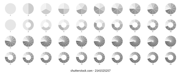 Segment slice icon. Wheel round diagram part. Pie chart design element. Circle section graph. 2,3,4,5,6 segment infographic. Five phase, six circular cycle. Geometric element. Vector illustration.