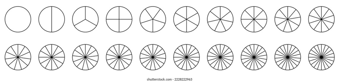 Segment slice icons set. Vector round 20 section. Pie charts icon. 
