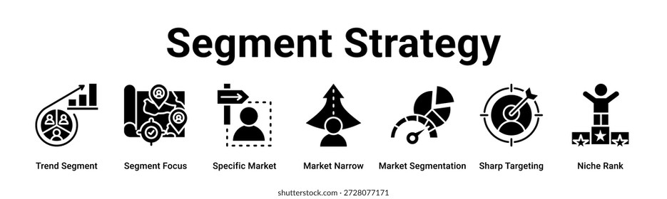 Segment Strategy Web-Banner-Symbol, Vektorgrafik-Konzept für Unternehmen mit Symbol für Trend Segment, Segment Focus, Specific Market, Market Narrow, Market Segmentation, Sharp Targeting.