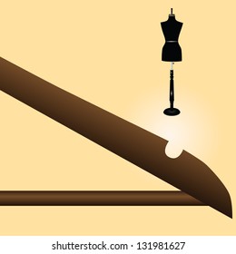 Segment wooden hanger and mannequin. Vector illustration.