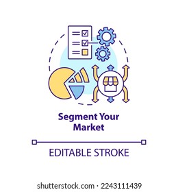 Segment your market concept icon. Characteristics. Get started with segmentation abstract idea thin line illustration. Isolated outline drawing. Editable stroke. Arial, Myriad Pro-Bold fonts used