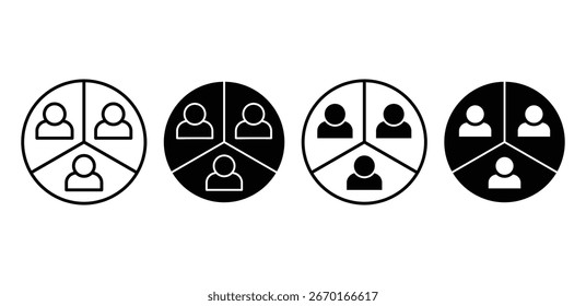 Segmentation Icons Circle Diagrams Showing Data Division Black and White Color Vector Design Illustration
