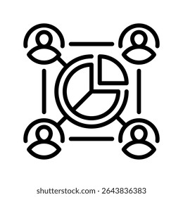 Icono de línea de segmentación, símbolo de esquema para la división de mercado, Categorías de Clientes, agrupación de datos, estrategia dirigida y enfoque demográfico. Icono de signo de Vector.