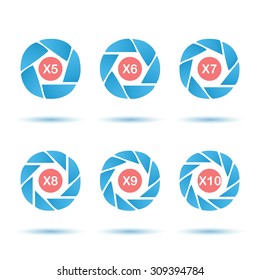 Segmented Aperture Circle Icon Set, 3d Vector On White Background With Shadows, Isolated, Eps 8