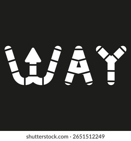 Segmented arrow font. Monochrome contrast design. Letters made from pipes. Futuristic road direction.