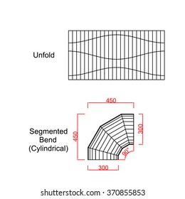 Segmented bend cylindrical geometric part unfold with dimension- you can enlarge and shrink