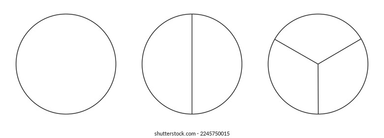 Segmented charts collection isolated on a white background. Many number of sectors divide the circle on equal parts. Outline black thin graphics. Set of pie charts.