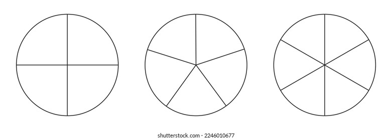 Segmented charts collection isolated on a white background. Many number of sectors divide the circle on equal parts. Outline black thin graphics. Set of pie charts.